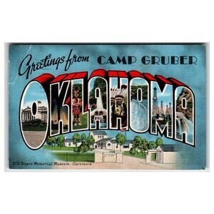 Vintage Greetings from Camp Gruber Oklahoma Large Letter Postcard 1943